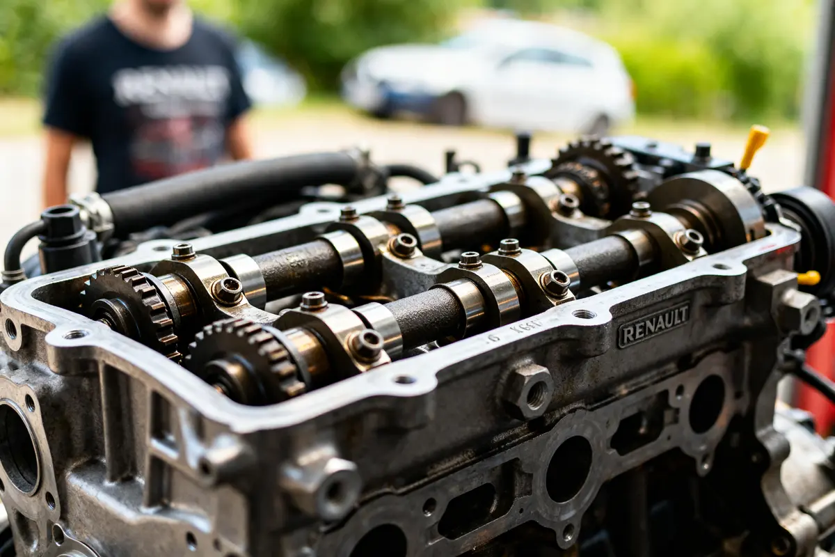 Moteur partiellement démonté illustrant le moteur essence le plus fiable sur les Renault